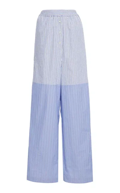 Stella Mccartney Mixed-stripe Cotton Wide-leg Pants In Blue