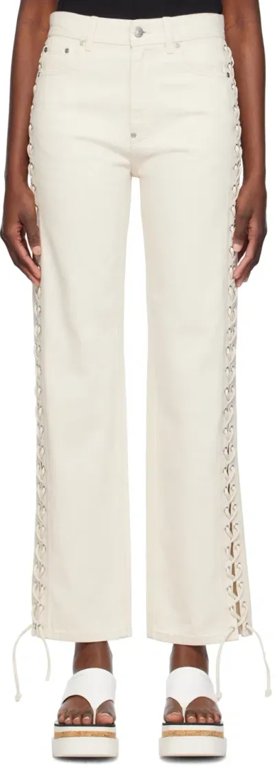 Stella Mccartney Off-white Lace-up Jeans In 9601 Ecru