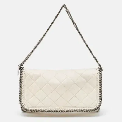 Pre-owned Stella Mccartney Off White Quilted Faux Suede Falabella Flap Bag