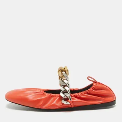 Pre-owned Stella Mccartney Orange Faux Leather Falabella Soft Ballet Flats Size 36