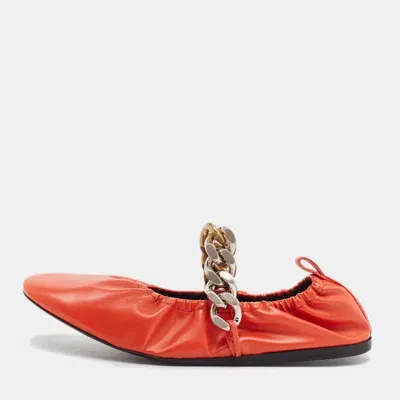 Pre-owned Stella Mccartney Orange Faux Leather Falabella Soft Ballet Flats Size 38