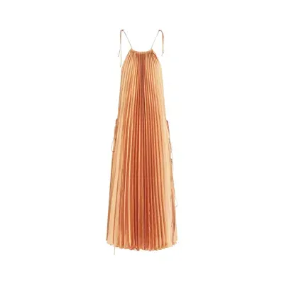 Stella Mccartney Pleated Silk Dress In Gold