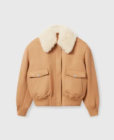 Stella Mccartney Plush Teddy Bomber Jacket In Camel