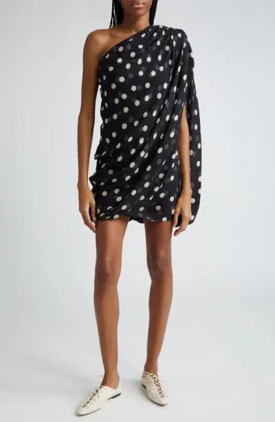 Stella Mccartney Polka-dot Asymmetric Mini Dress In Black Cream