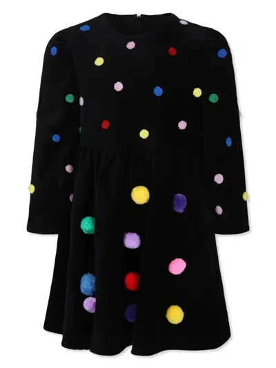 Stella Mccartney Kids' Pom Poms Detail Dress In Black