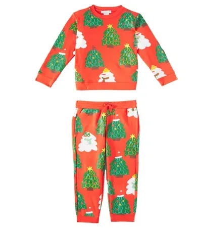 Stella Mccartney Kids' Printed Cotton Jersey Sweatshirt And Sweatpants Set In Rosso/multicolor