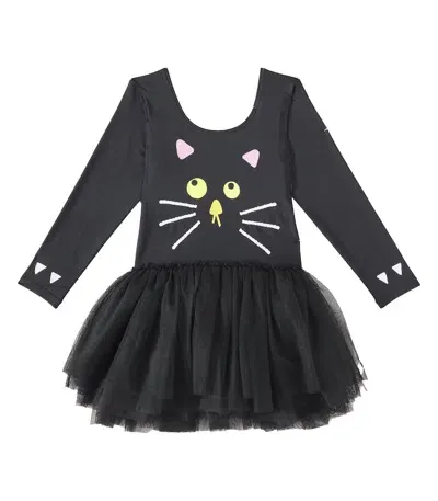 Stella Mccartney Kids' Printed Jersey And Tulle Dress In Black