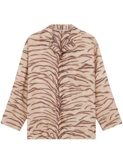 Stella Mccartney Printed Silk Shirt In Beige