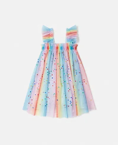 Stella Mccartney Kids' Rainbow Pleated Tulle Dress In Multicolour