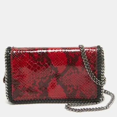 Pre-owned Stella Mccartney Red/black Python Embossed Faux Leather Falabella Flap Crossbody Bag