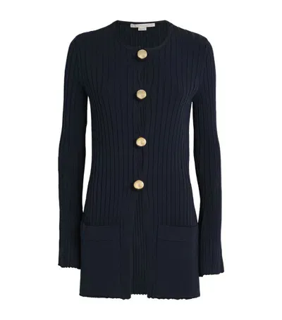 Stella Mccartney Ribbed Knit Marble-button Cardigan In Deep Navy