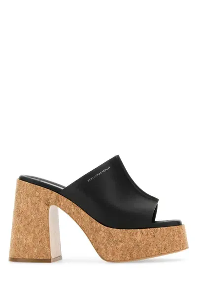 Stella Mccartney Logo Printed Platform Sandals In Black