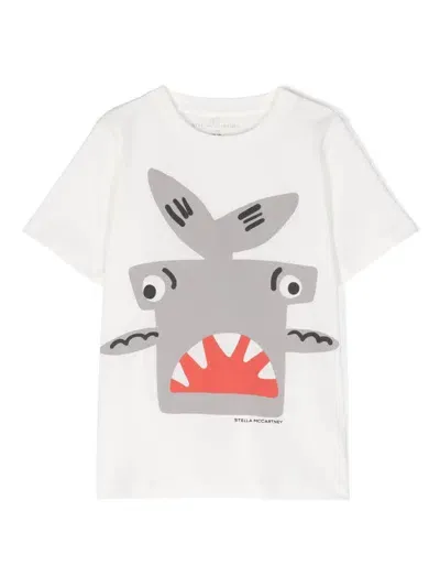 Stella Mccartney Kids' Shark-printed Cotton T-shirt In White