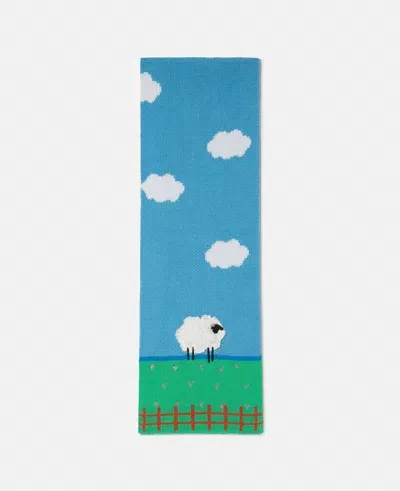 Stella Mccartney Sheep Embroidered Scarf In Blue