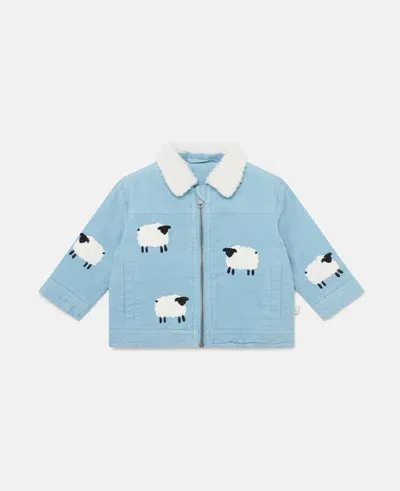 Stella Mccartney Kids' Sheep Pattern Denim Jacket In Blue And White