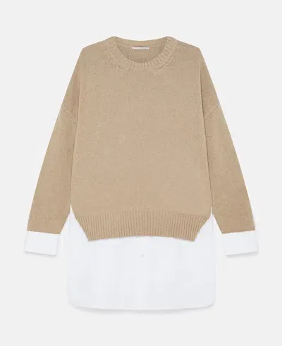 Stella Mccartney Shirting Details Long Sleeve Jumper In Sandy Beige