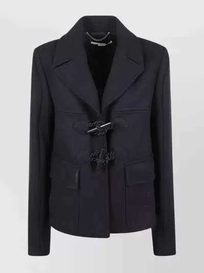 Stella Mccartney Short Coat With Front Pockets And Buckles In Blue