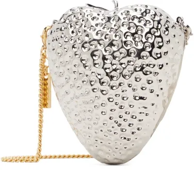 Stella Mccartney Silver Strawberry-shaped Clutch In 8170 Palladium/gold