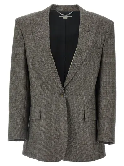 Stella Mccartney Single Breasted Micro Houndstooth Blazer In Gray