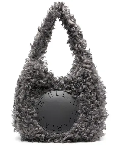 Stella Mccartney Small Logo-patch Faux-shearling Tote Bag In Grey