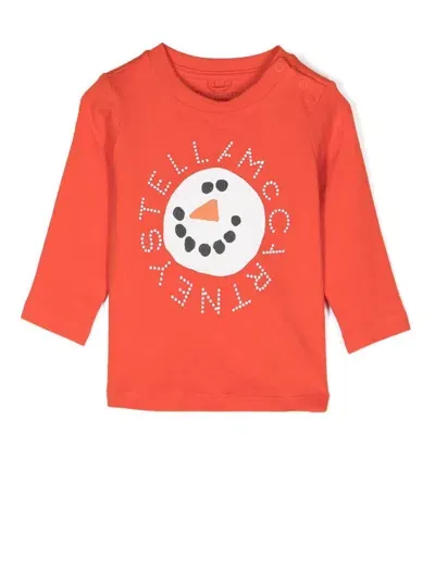 Stella Mccartney Babies' Snowman-print Long-sleeve T-shirt In Rot