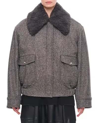 Stella Mccartney Teddy Wool Trimmed Zipped Jacket Unlined In Grey