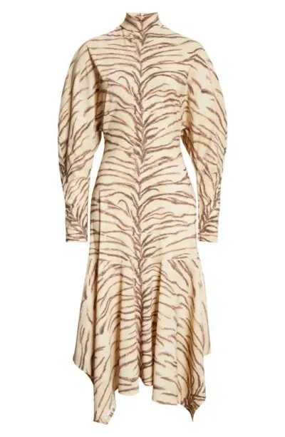 Stella Mccartney Tiger Stripe Long Sleeve Mock Neck Dress In Beige