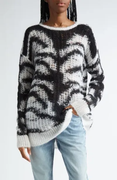 Stella Mccartney Tiger-pattern Open-knit Jumper In 黑色