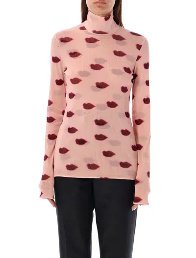 Stella Mccartney Top Mesh Lips Print In Pink