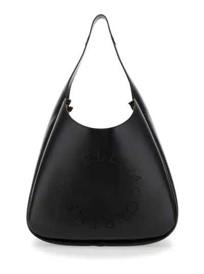 Stella Mccartney Black Tote Bag With Perforated Circular Logo In Eco Leather Woman