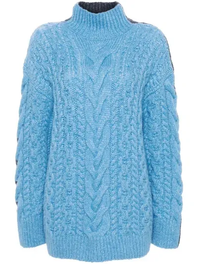 Stella Mccartney Two-tone Cable Knit Oversized Sweater In Blue