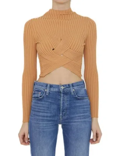 Stella Mccartney Cropped Ribbed Jumper In Beige