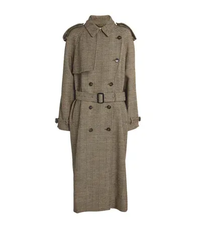 Stella Mccartney Wool-blend Check Trench Coat In Brown