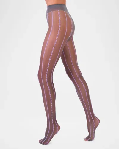 Stems Anemone Sheer Floral Striped Tights In Chrysanthemum