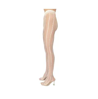 Stems Anemone Sheer Floral Striped Tights In White