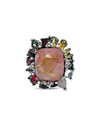 Stephen Dweck Sterling Silver Rockrageous Multi Gemstone Halo Statement Ring In Pink/multi