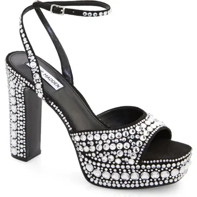 Steve Madden Assured Platform Ankle Strap Sandal In Black,rhinestone