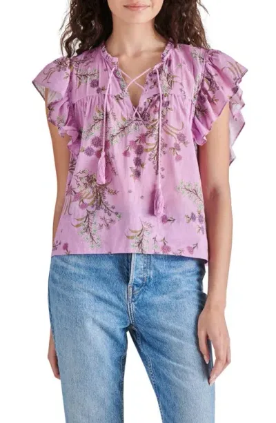 Steve Madden Bellamy Floral Ruffle Top In Purple