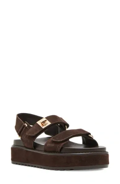 Steve Madden Bigmona Raffia Slingback Platform Sandal In Brown Suede