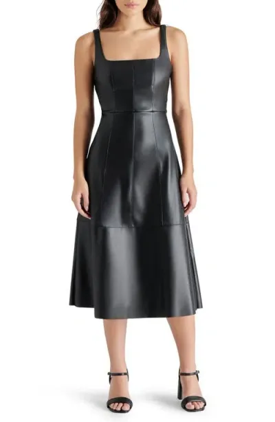 Steve Madden Damara Faux Leather Midi Dress In Black