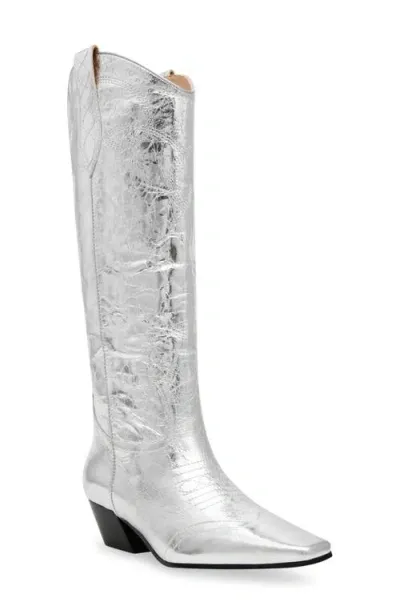 Steve Madden Dollie Western Boot In Silver Leather