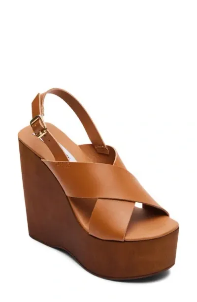 Steve Madden Galaxy Platform Wedge Sandal In Cognac Leather