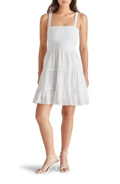 Steve Madden Kahina Smocked Tiered Cotton Sundress In White