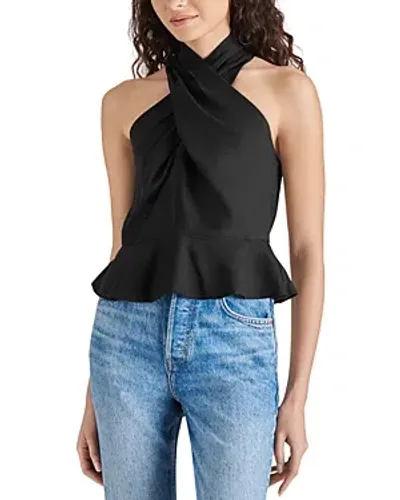 Steve Madden Kosta Crossover Linen Peplum Top In Black