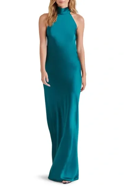 Steve Madden Lara Satin Bias Cut Maxi Dress In Deep Teal