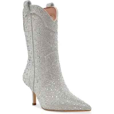 Steve Madden Leigha Pointed Toe Western Boot In Silver Rhinestone