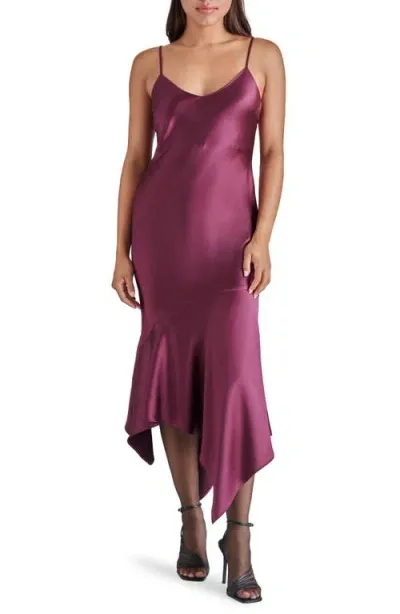 Steve Madden Lucielle Handkerchief Hem Satin Slipdress In Wine