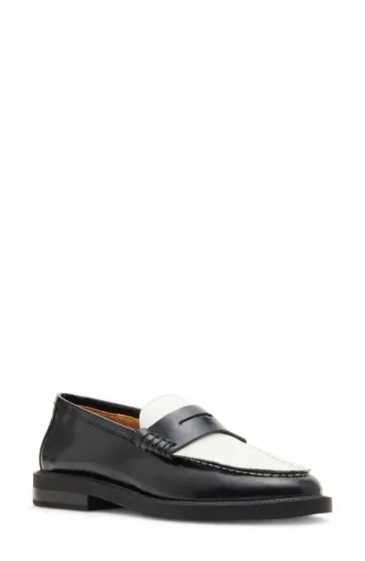 Steve Madden Madison Penny Loafer In Black/white Leather