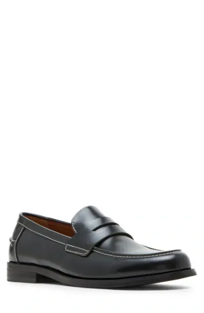 Steve Madden Men's Natan Penny Moc Toe Loafer In Black Leather