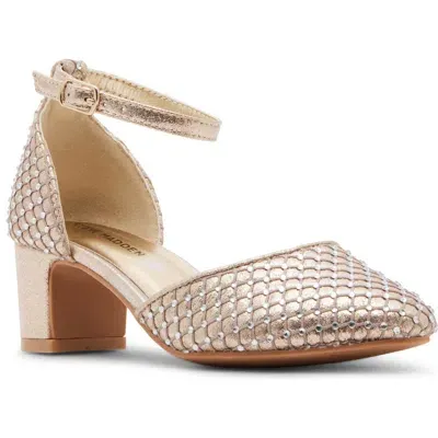 Steve Madden Kids'  Prettyy Ankle Strap Block Heel Pump In Gold Mesh